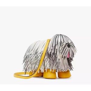 Unbranded Shaggy Showdog Fringed Dog Crossbody Bag - White